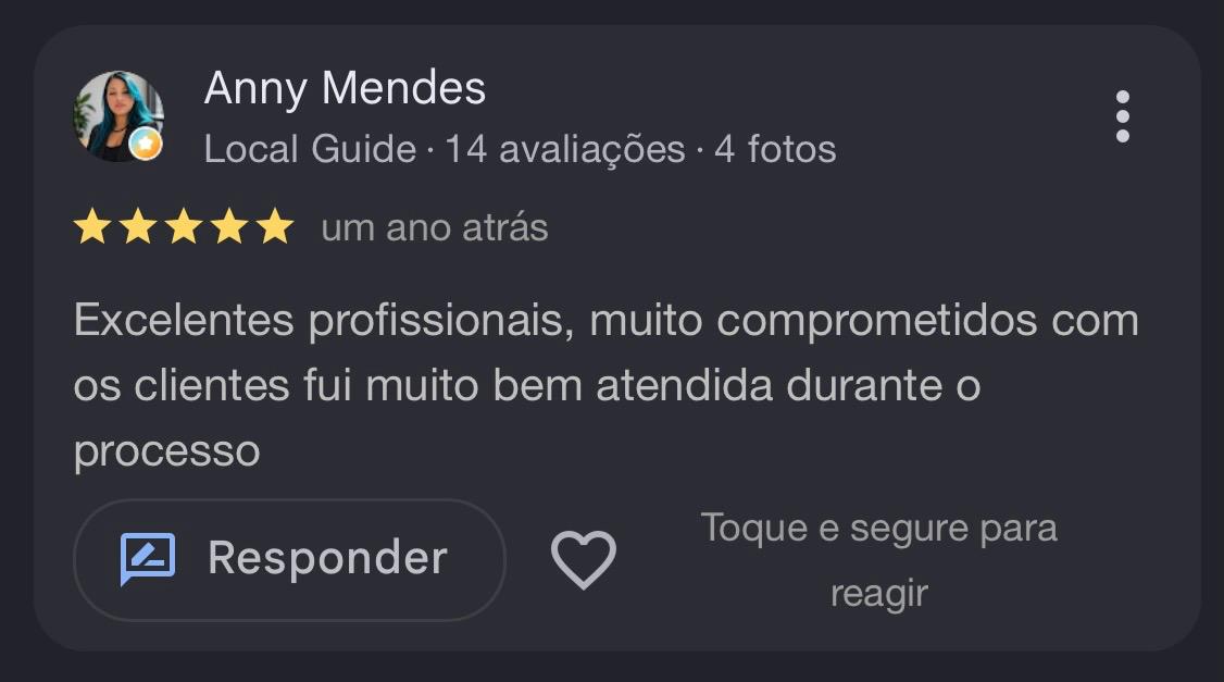 Avaliação de Anny Mendes no Google sobre o atendimento do escritório